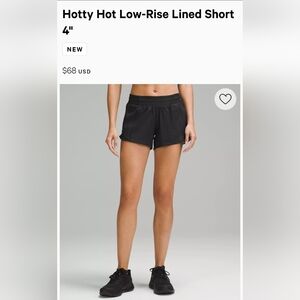 Lululemon Hotty Hot Low Rise 4 in Inseam shorts, sz 6